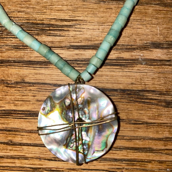 Jewelry - Iridescent Shell pendant & shell bead Necklace